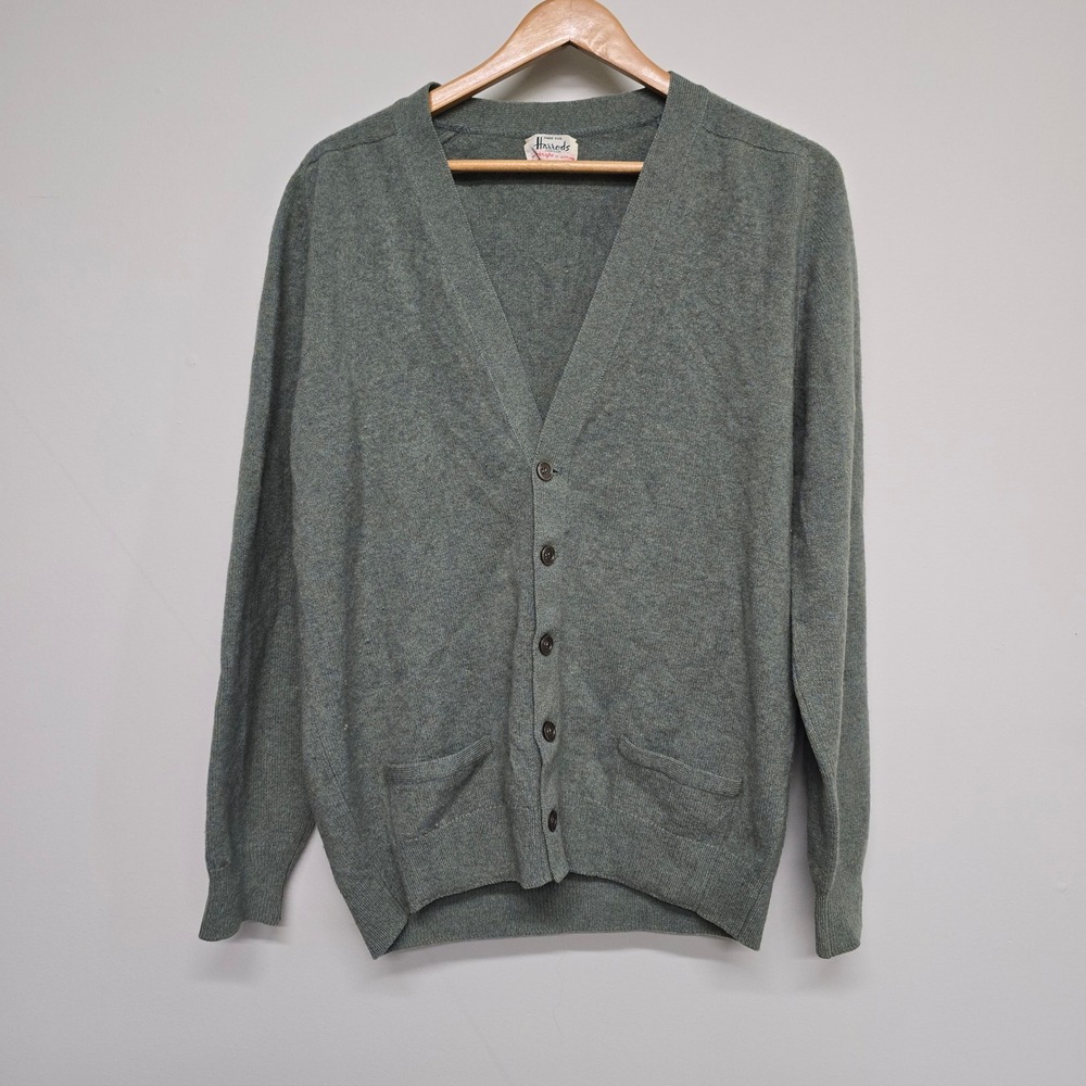 Pringle of Scotland Cardigan Mens Large 6 Green Lambswool V-Neck Pockets